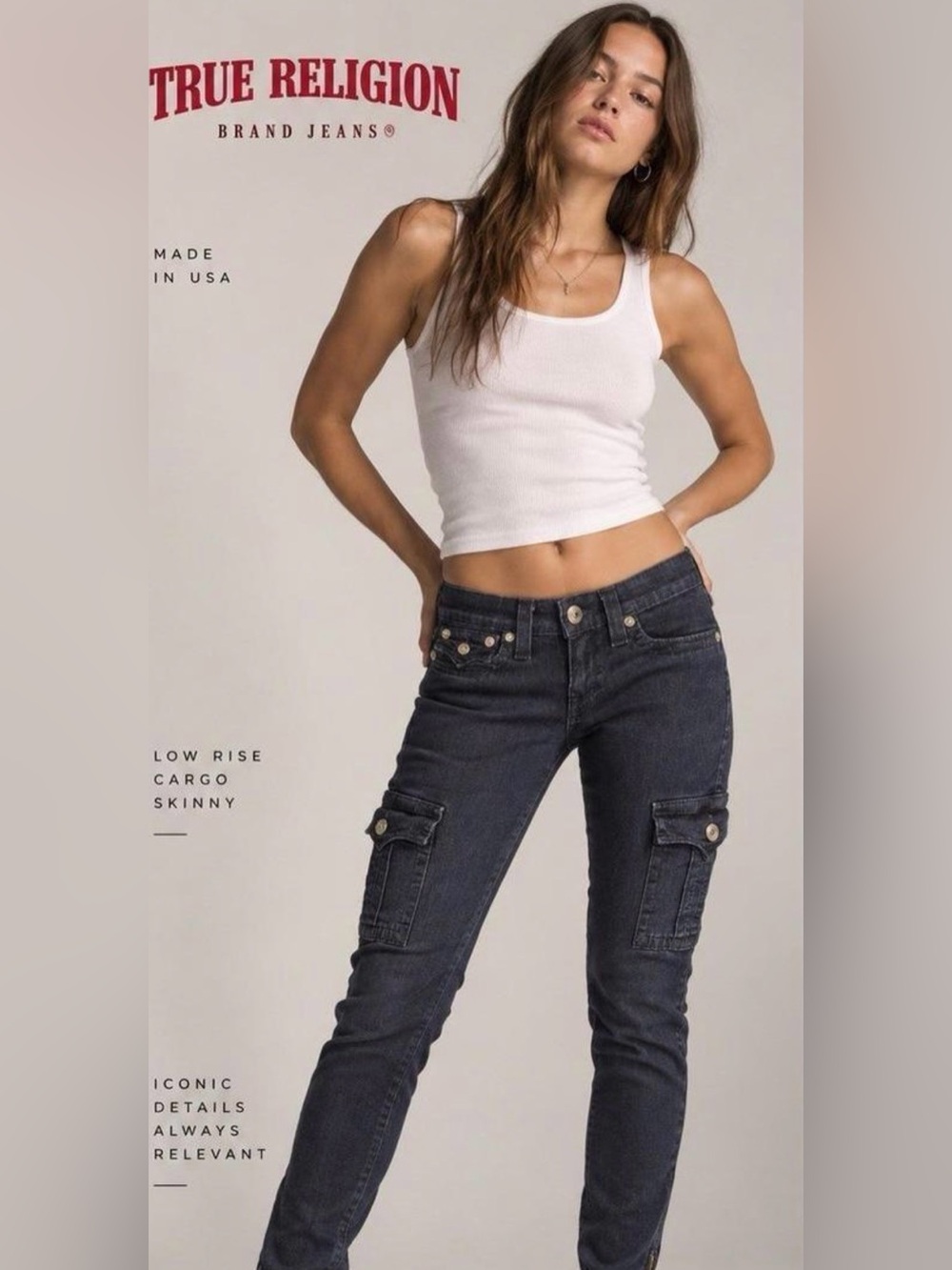True Religion Krista Skinny Cargo  Jeans - Black - Size 24